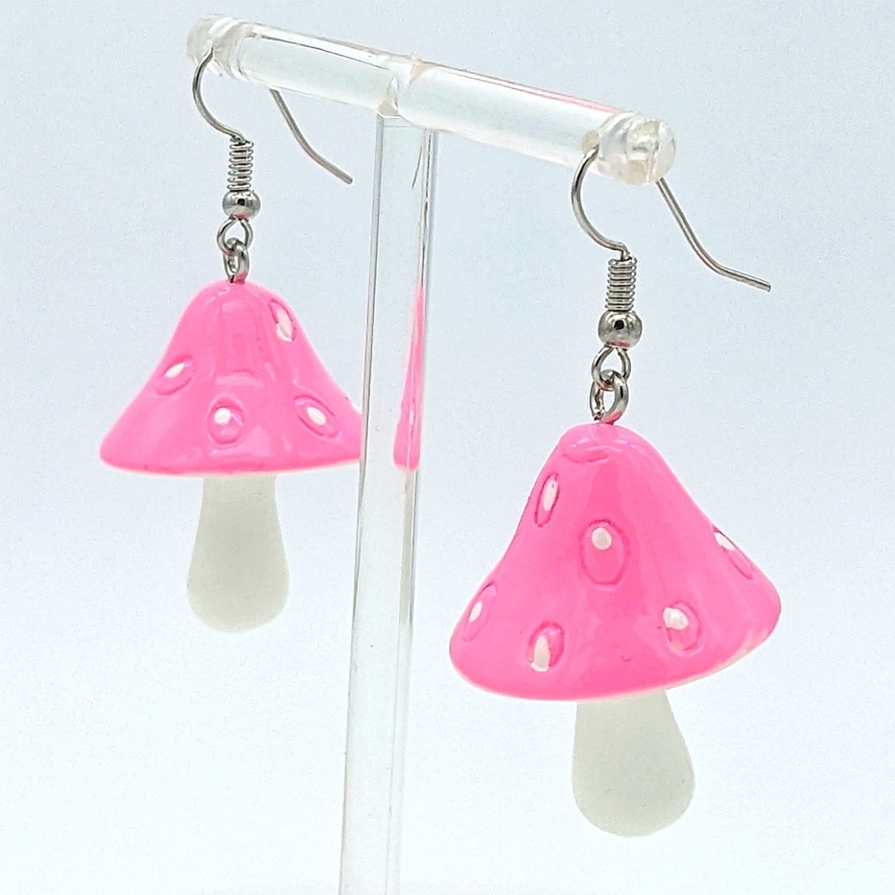 💘 Mushroom Earrings 💘 Pink & White